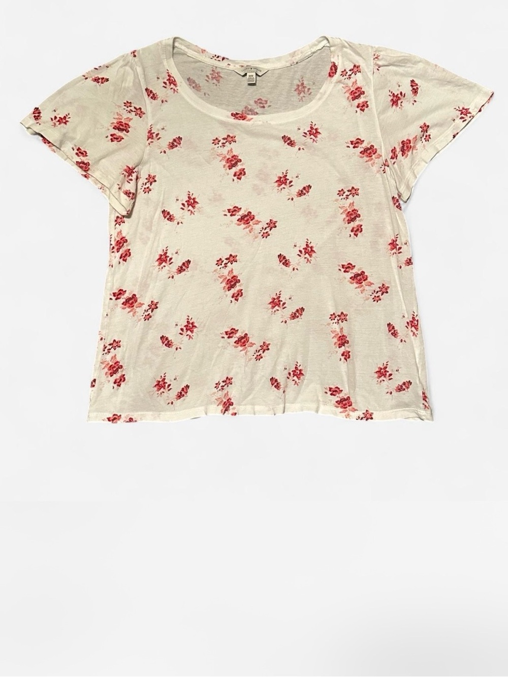 Lucky Brand Cream Tee with Red Floral Print